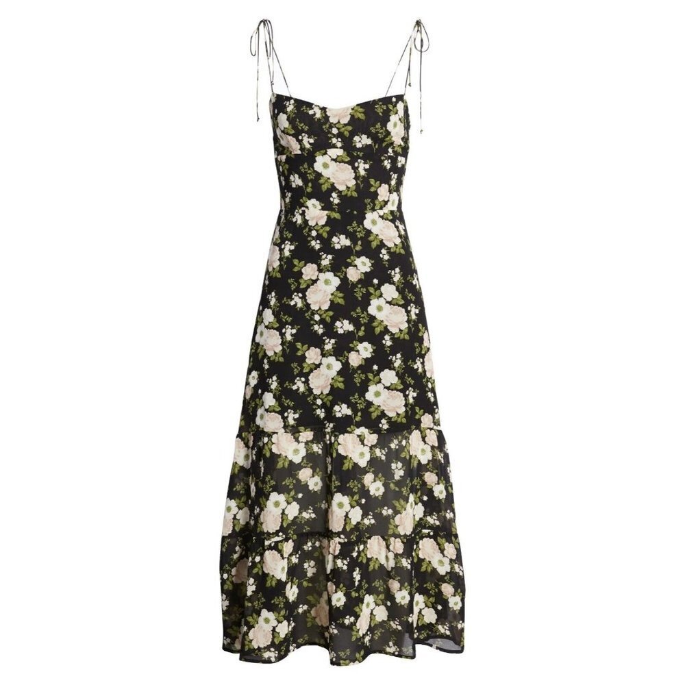 Nwt Reformation Emmie Midi In Elizabeth Floral Tie Straps Georgette Dress 2